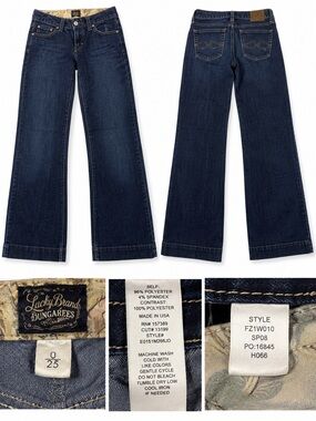 Lucky Brand Jeans Women 0/25 Dark Wash Wide Leg Low Rise Y2K 2008 FZ1W010 EUC